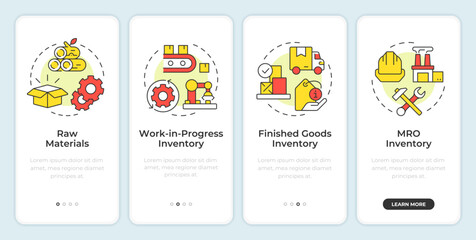 Wall Mural - types of inventory onboarding mobile app screen. supplies control. walkthrough 4 steps editable grap