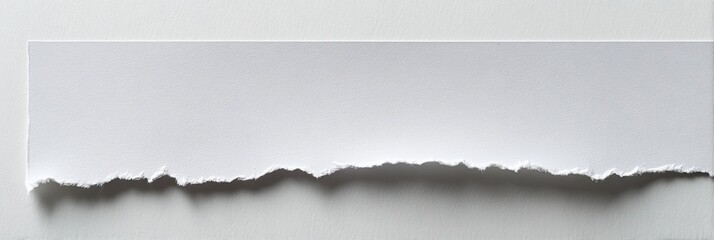 A horizontal strip of white paper with a ragged edge