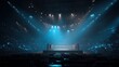 © Padungpong - A brightly lit boxing ring stands center stage in a large arena filled with an expectant crowd under dramatic blue lighting