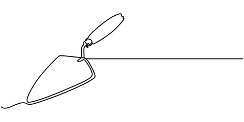 Continuous one line drawing of cement trowel, One line of cement trowel for brick. Worker tool concept continuous line art. Editable outline. 