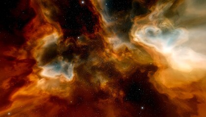Wall Mural - Fiery cosmic nebula with swirling orange clouds and light gap