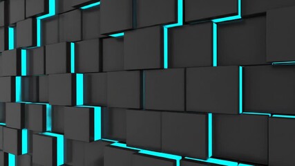Abstract Black Cubes Background with Turquoise Light Modern Pattern Geometric Design for Wall Structure Surface and Digital Decoration