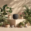 © Salsabila - Black speaker surrounded by potted plants in a neutral room