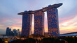© Akash Tholiya - Sunset of city skyline at business district, marina bay sands hotel at night, Singapore