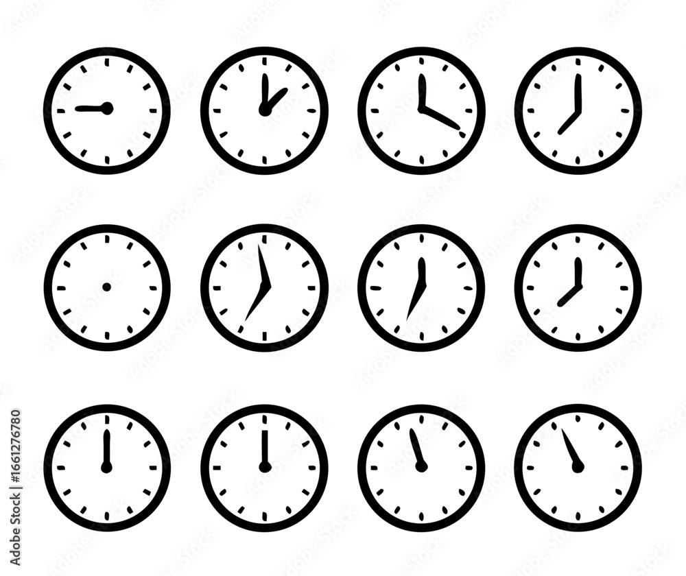 set of Flat clock icons isolated on white background. World clock, time ...
