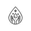 © Motin - Dermatologically tested icon in line style vector label with water drop, hand with water logo. Dermatology test and dermatologist clinic icon, business concept allergy free and healthy