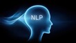 © Slowlifetrader - Natural language processing and law of attraction concept. A glowing human head with the word 'NLP,' waves streaming in to represent information flow.