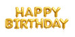 © jannat Stock - Shiny gold foil balloons forming the words happy birthday isolated on transparent background for celebration and party decor