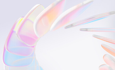 Wall Mural - abstract geometric 3d background with glass square plates row, pearlescent rainbow gradient. hologra