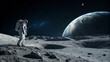 © MdSahab - Astronaut standing on the moon looking at earth in outer space