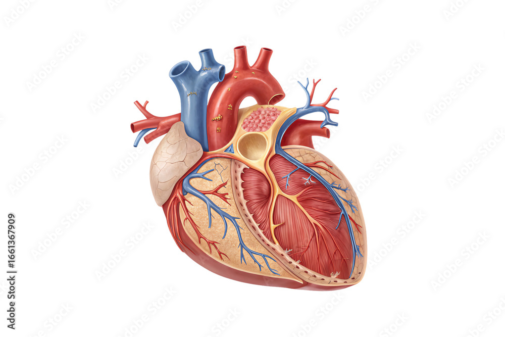 Cross-sectional heart anatomy displaying internal chambers, valves ...