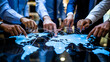 © SheikhMuhammad - Diverse business team collaborating on global strategy using futuristic digital world map interface technology