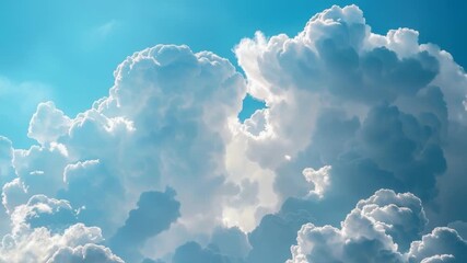 Wall Mural - aircraft soaring through white fluffy clouds with sun shining from behind
