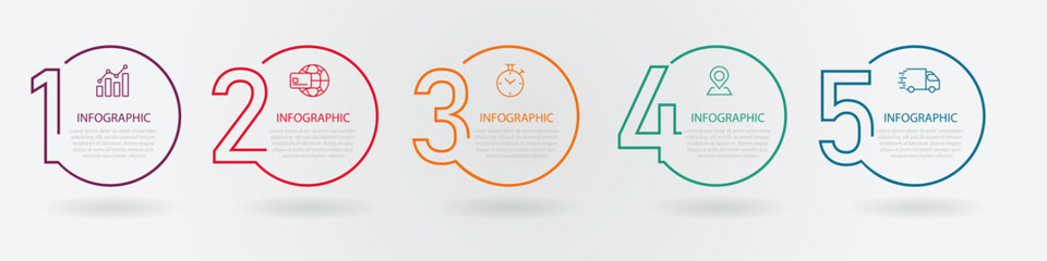 Business process infographic template - Thin line design with numbers 5 options or steps - Vector illustration graphic design - Business data visualization timeline process