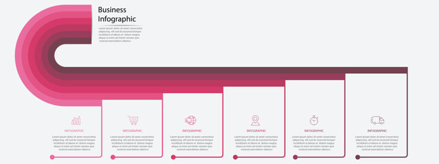 Steps business data visualization timeline infographic designed for abstract background template milestone element - Business process technology digital marketing data presentation chart with 6 steps