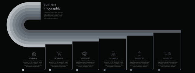 Steps business data visualization timeline infographic designed for abstract background template colored element - Business process technology digital marketing data presentation chart with 6 steps