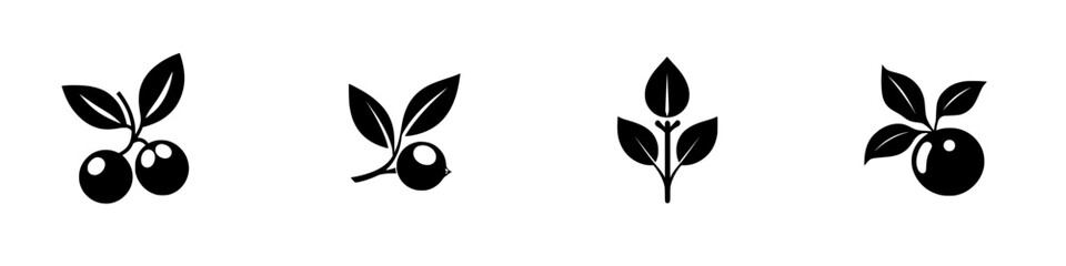 Wall Mural - Unique collection of fruit and plant icons showcasing diverse shapes and designs for graphic art and illustrations