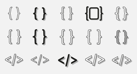 Modern programming symbols, brackets and angle brackets for coding and web design projects