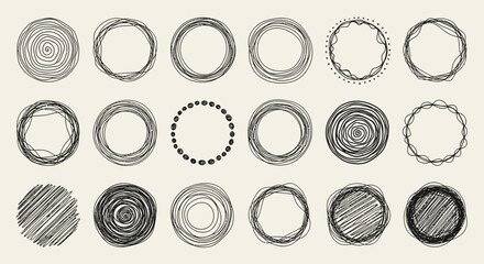 Wall Mural - Hand-drawn circular frames offer artistic flair for modern designs and creative projects