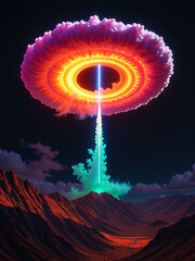 Wall Mural - vibrant swirling vortex powder erupts central axis illuminating darkened background warm ethereal light