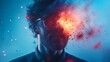 © Crafted - A man with a fiery explosion emerging from his face. Abstract concept for creativity, emotions, and passion.
