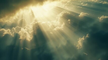 Wall Mural - a plane soars through a cloudy sky with sunlight breaking through the clouds