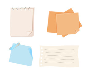 Wall Mural - Different note papers, memo pages with paper clip and adhesive tape. Set sticky remind blanks, sheets, stickers. Checklist ripped torn edge paper.