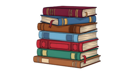 Stack of vintage leather bound books isolated on transparent background for a timeless collection transparent background
