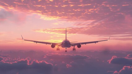 Wall Mural - a plane soars through the sky, clouds below