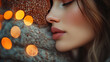 © syhin_stas - close-up of couple kissing with blurred christmas lights in the background, warm tones, intimate and romantic atmosphere, festive holiday season love moment