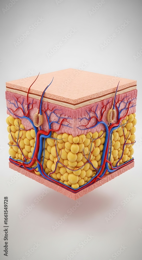 Anatomical diagram of human skin layers with veins and arteries Stock ...
