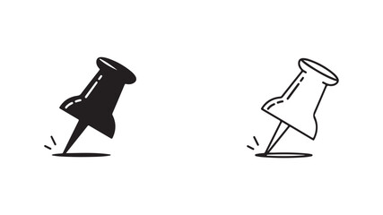 Push pin icon in black and white with transparent background