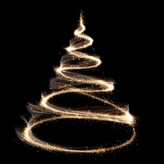 Wall Mural - a mesmerizing spiral of golden lights forms a christmas tree on a black background. captured from a 