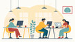 © STOCKHUB - Diverse team collaborating in a bright, modern co-working office, focused on their computers. Ideal for business, technology, and productivity concepts.