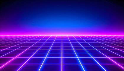 Canvas Print - retro futuristic background with glowing neon grid and laser light. this synthwave eighties landscap