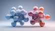 © K.V - Two 3D rendered molecular structures, one in blue and other in red, are displayed side by side, representing testosterone and DHT molecules. image showcases scientific and educational theme