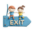 © Suparat - Signboard-style exit sign for kid playroom, cartoon render on white