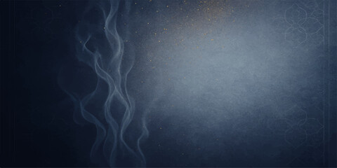 Blue mist swirls in an abstract, dark smoke cloud against a black night sky, suggesting a bright cosmic explosion of light