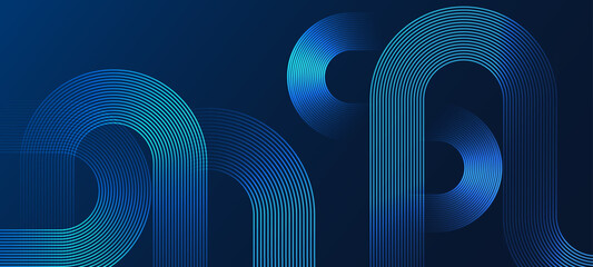 Wall Mural - Abstract blue background with geometric circular line patterns