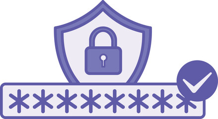 Colored Good Password Icon. Vector Illustration. Shield, Padlock, and Long Code. Additional Account Protection from Unauthorized Access. Concept Password and Data Security