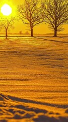 Wall Mural - Bare Trees In The Golden Evening Light Of Sunset - Timelapse, Vertical Shot