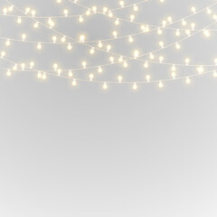 png gold light with decorative garland ribbon glowing string lamp border background festive design c