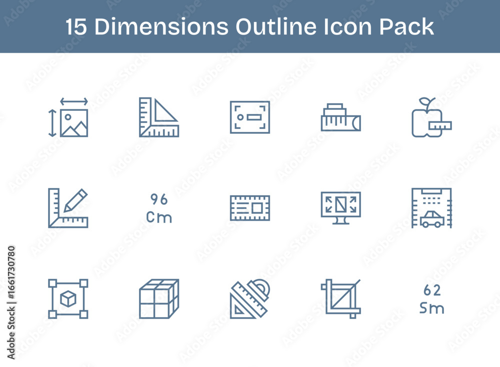 Dimensions Visual Pack - 15 Outline Icons Stock Vector | Adobe Stock