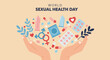 © Isha - Vector illustrations of various sexual health tools and hands, flat vector illustration design