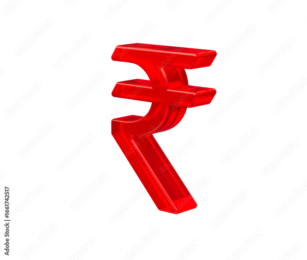 Rd Ruppe Glossy red Indian Rupee symbol with smooth edges and depth, vibrant and ...
