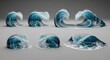 © Erisna Yolanda - Six dynamic, realistic depictions of ocean waves in varying stages, showcasing cresting, breaking, and flowing forms against a neutral grey backdrop