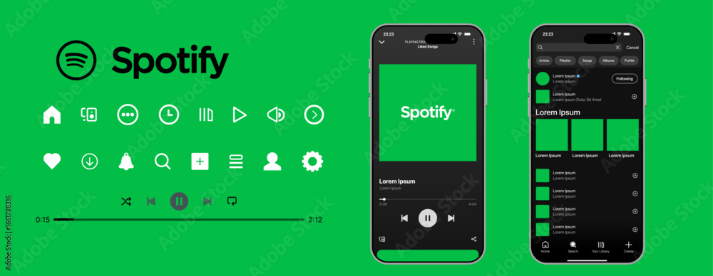 Spotify interface. Social media pages mockup template. Editorial mockup ...