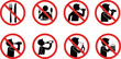 © Ninja in Pajamas - classic simple various no food eating or drinks drinking alcohol allowed prohibited in red circle signs set vector on transparent background