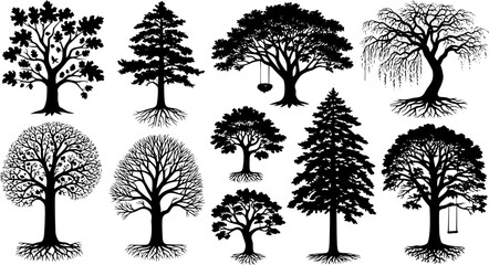 Wall Mural - highly detailed tree silhouette set
