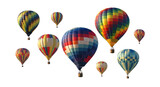 Collection of Colorful Hot Air Balloons Floating in the Sky cutout isolated on transparent bg, png